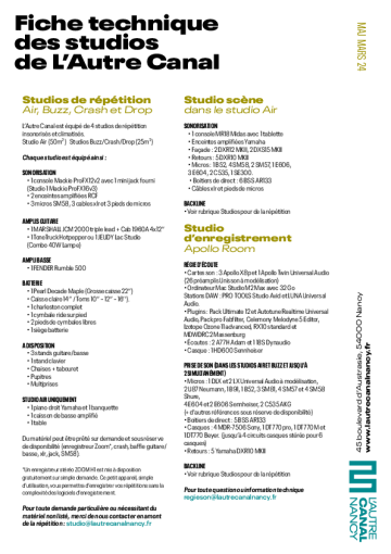 Fiche technique des studios
